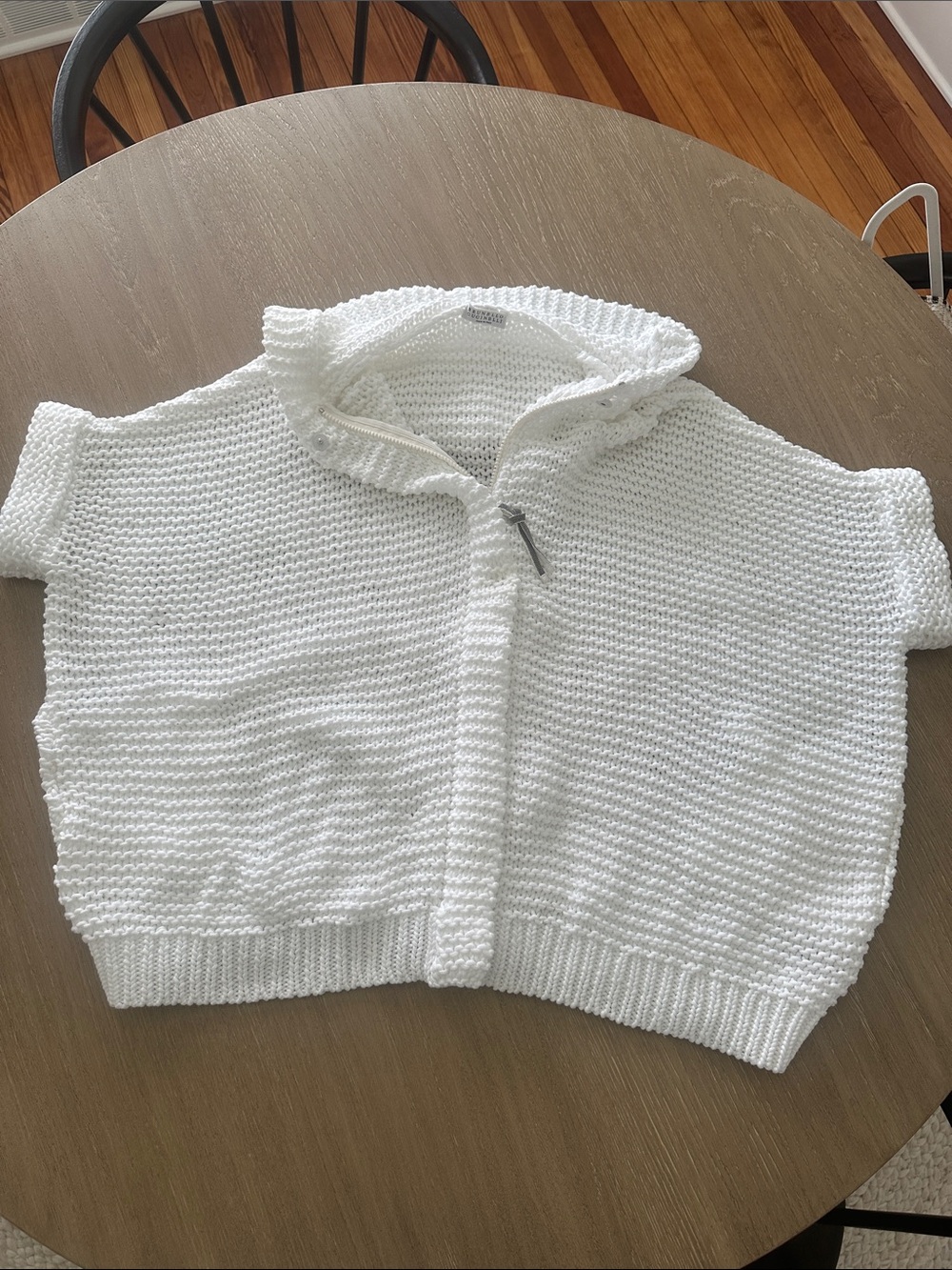 Brunello Cucinelli Cotton Knit Short-Sleeve Hooded Sweater Cardigan - White